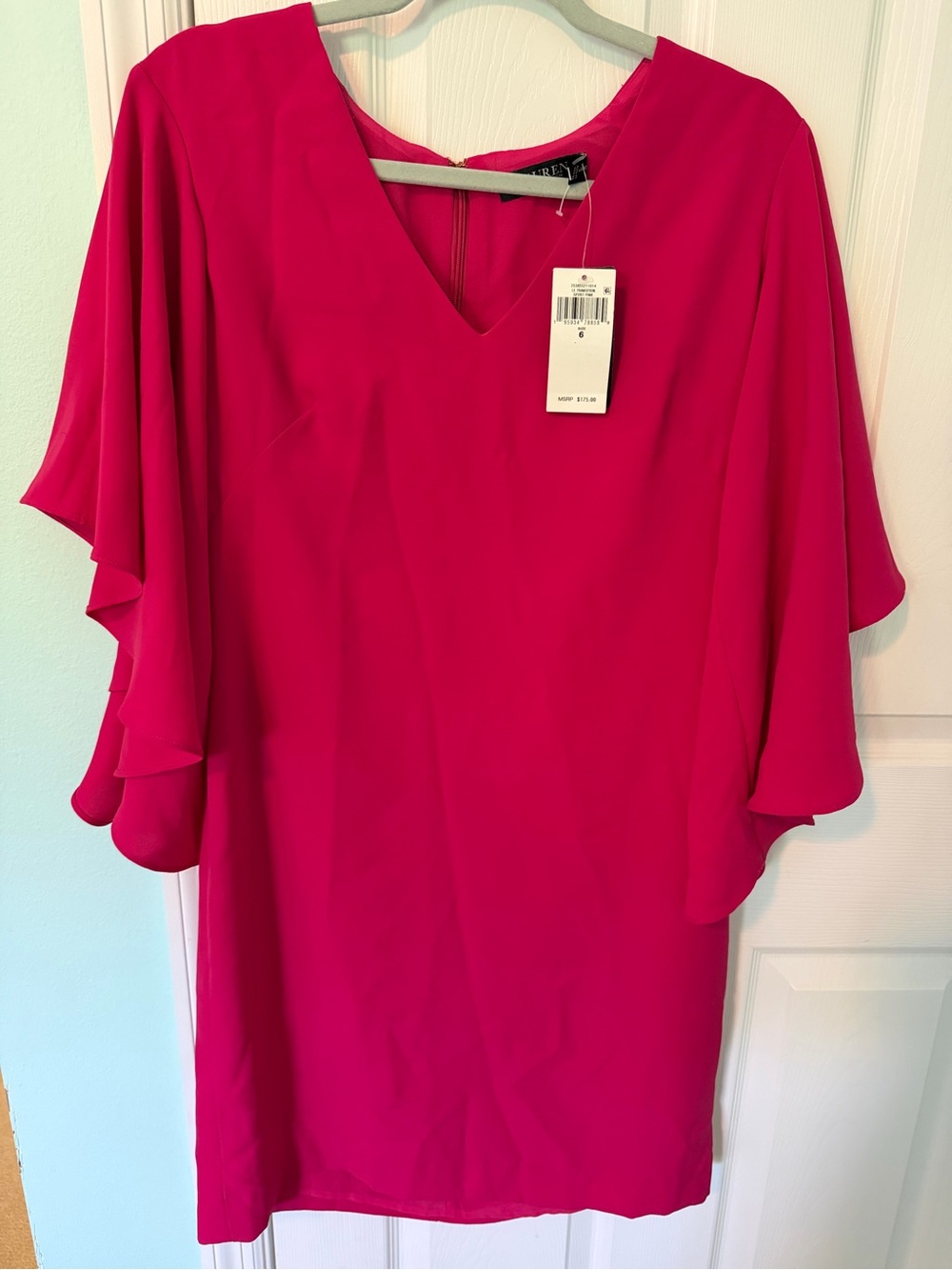 Lauren Ralph Lauren Bright Fuchsia V-Neck Flutter Sleeve Tunic